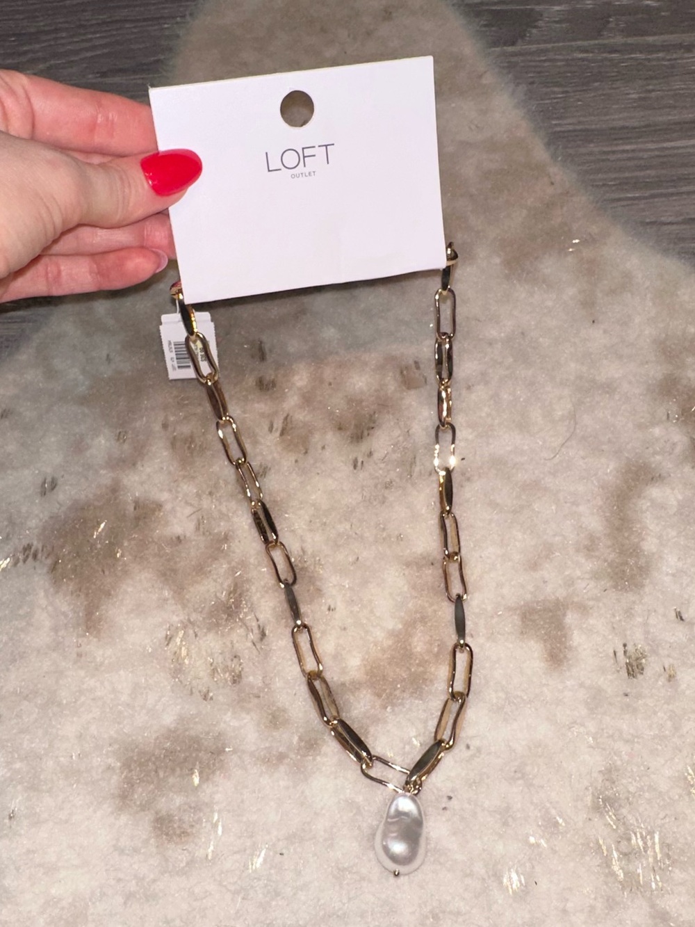 LOFT Gold Chain Link Necklace with Large Pearl Charm